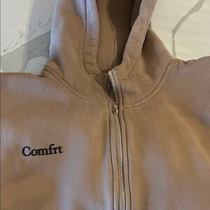 Tan Zip-Up Hoodie COMFRT size large.